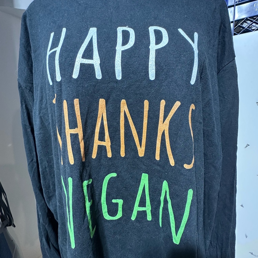 HAPPY ThanksVEGAN! Black Graphic Long Sleeve Shirt - 2xl- unisex